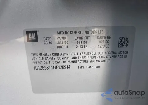 2017 Chevrolet Malibu 1Lt from USA, damaged, VIN 1G1ZE5ST1HF136944